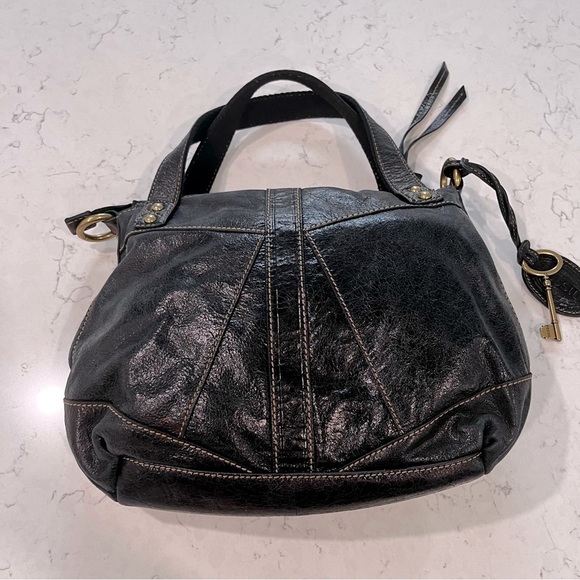 FOSSIL Y2K Genuine Leather Black Metallic Shoulder Bag - Picture 2 of 15